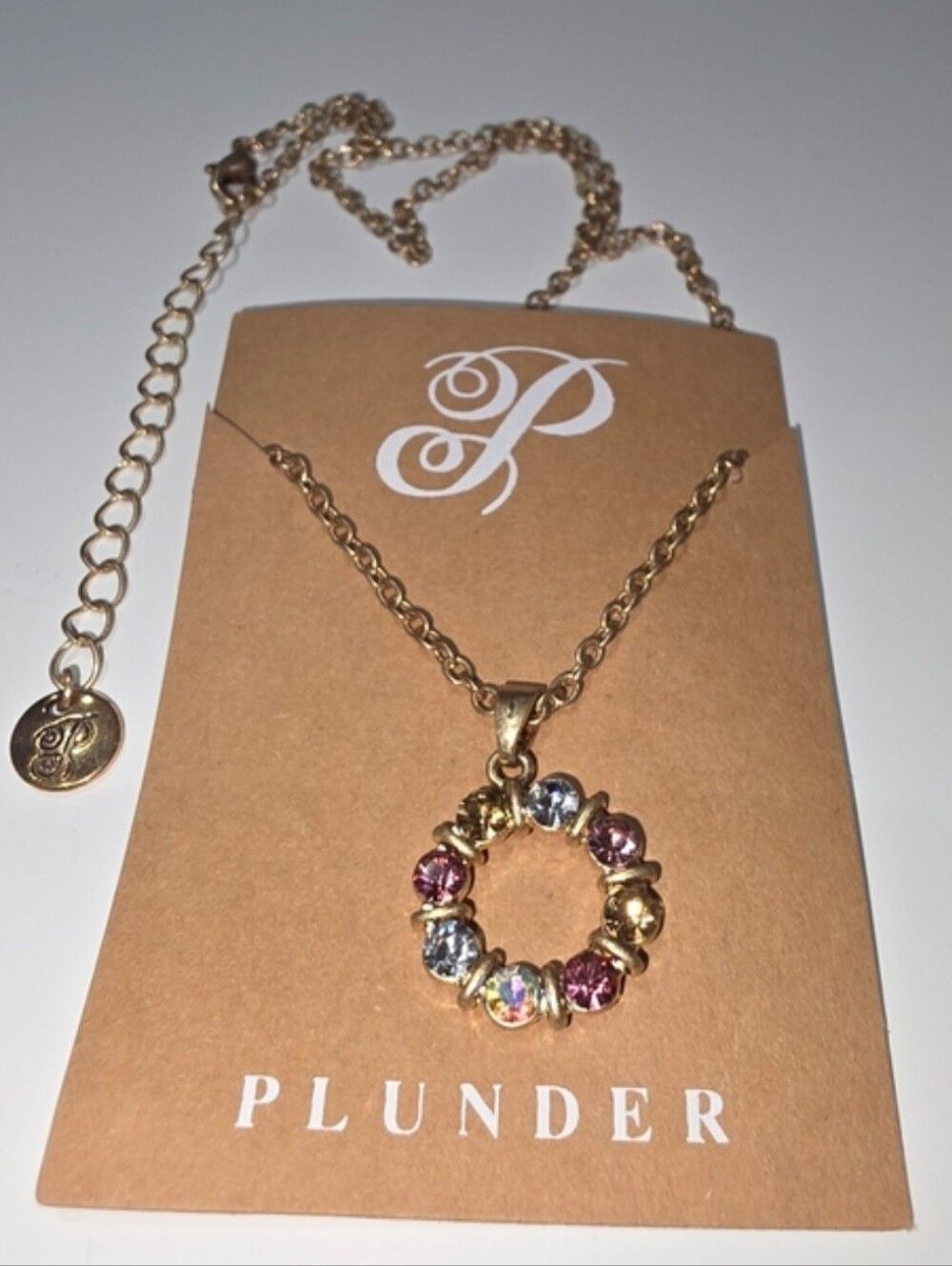 Plunder Gold-Tone Multicolor Crystal Circle Pendant Necklace